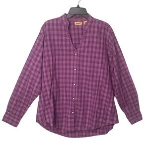 Wrangler Womens Western Shirt Plus Size Pearl Snap Plaid V-Neck Ruffle Size XXL